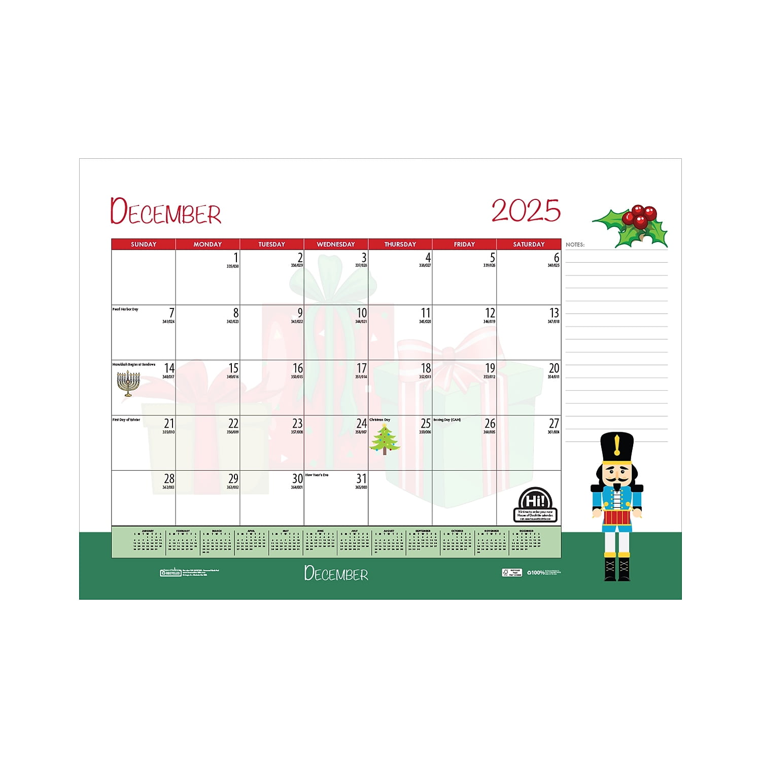 Academic Year Recycled Desk Pad Calendar, Illustrated Seasons Artwork, 22 x 17, Black Binding, 12-Month (July-June):2025-2026