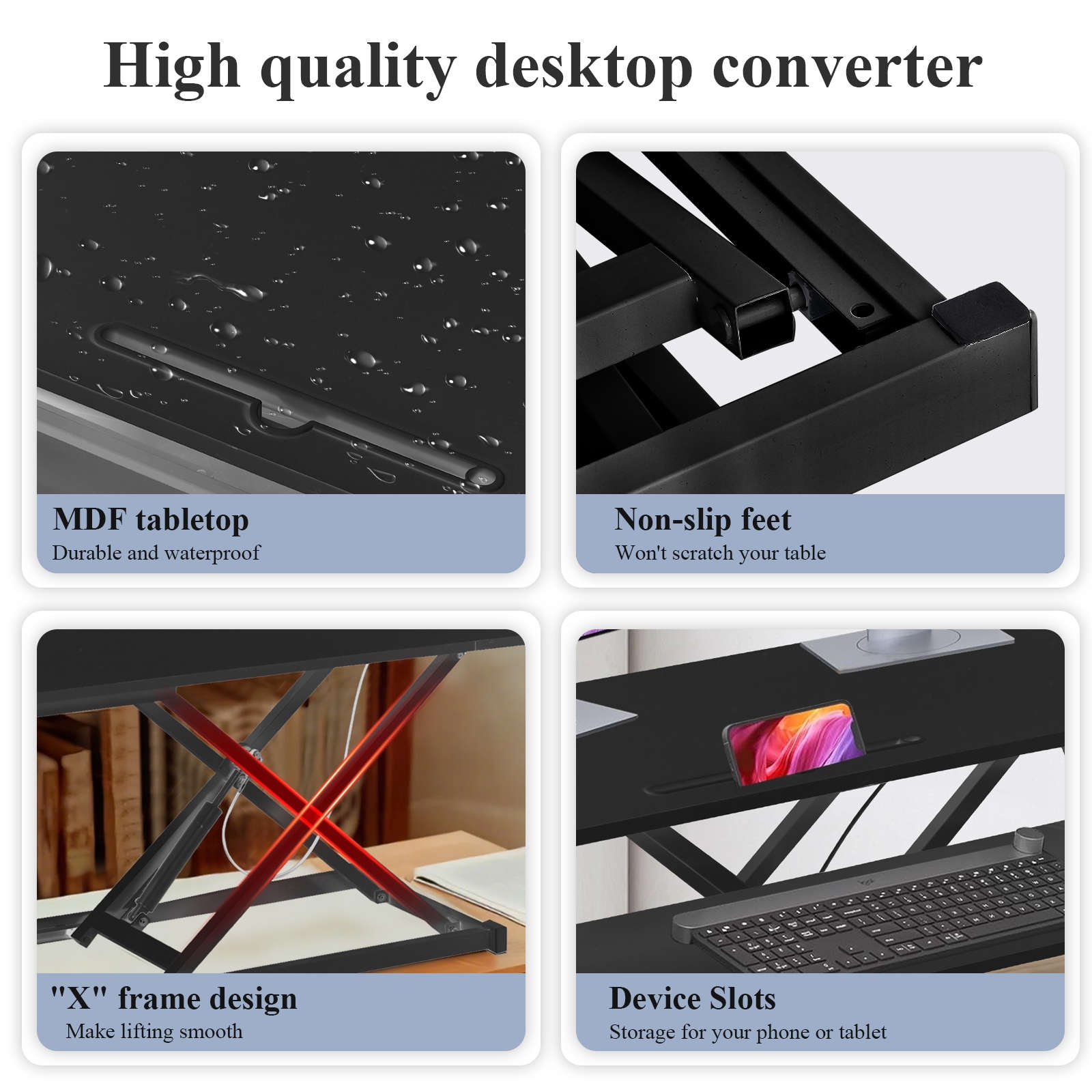 ZIHUI Standing Desk Converter 37inch, Height Adjustable Sit Stand Desk Riser, Quick Sit to Stand Tabletop Dual Monitor Riser Workstation for Home Office with Keyboard Tray, Black