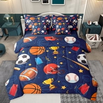 Feelyou Cartoon Soccer Rugby Twin Bedding Sets 7-Piece, Football Athlete Helmet Bedding Comforter Set, Basketball Sports Reversible Sheet Sets, Luxury Bedroom Decor