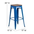 thumbnail image 6 of Flash Furniture Lily 30" High Backless Blue Metal Barstool with Square Wood Seat, 6 of 13