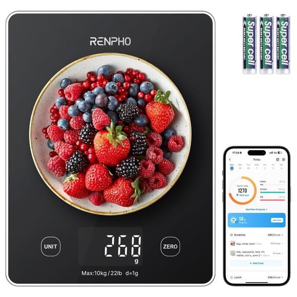 RENPHO Digital Kitchen Scale, Smart Food Weight Scale with Nutritional Calculator, Gram Scale for Weight Loss Cooking Baking Keto Macro Diet, Black G