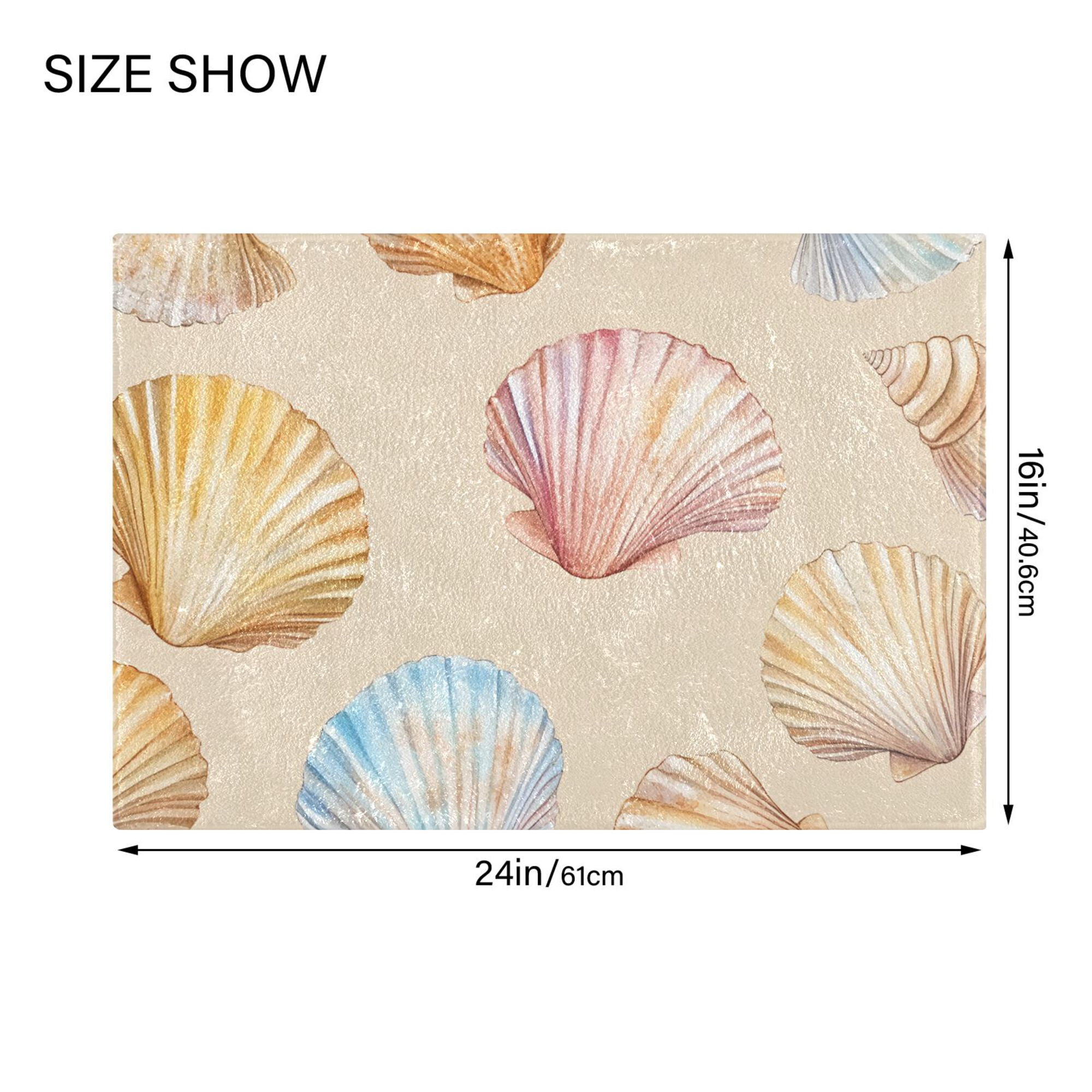 Yayeee Bath Rugs for Bathroom Floor Set of 2 Non Slip Fluffy Soft Absorbent Mat, Watercolor Seashell