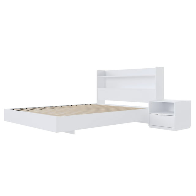 Nexera Harper 3-Piece Floating Platform Bedroom Set, White, Double