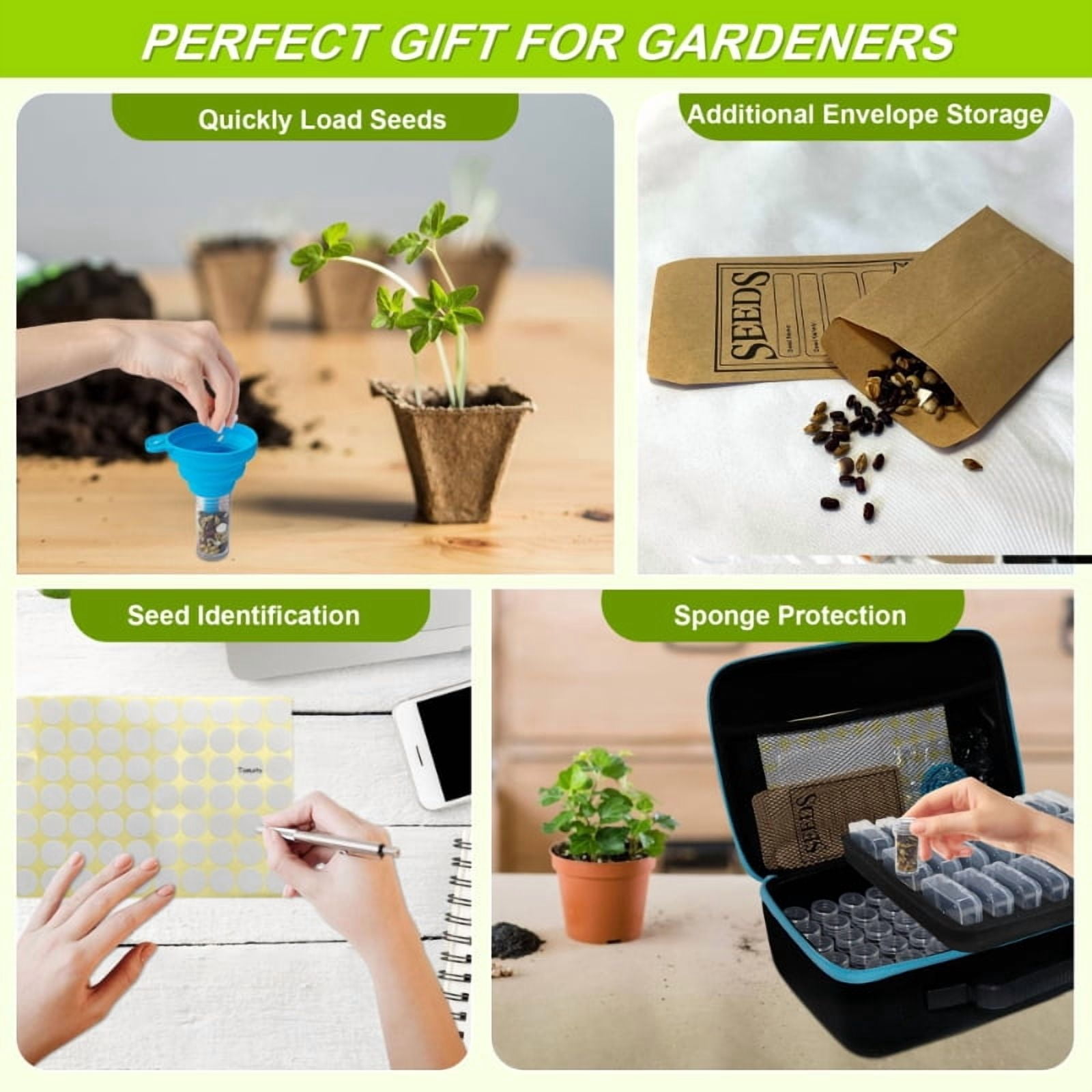 87-Slots Seed Storage Box with 20 Seed Envelopes, Portable Zipper Bag & Complete Accessories Including Labels, Tweezers and Funnel – Seed Organizer for Vegetables and Flowers. Seeds not included.