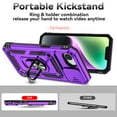thumbnail image 3 of Dteck Case with Tempered Glass Screen Protector for iPhone 16e ,Shockproof TPU+PC with Slide Camera Cover Built-in 360° Rotate Ring Kickstand Magnetic Shockproof Back Cover,Purple, 3 of 9