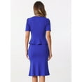 thumbnail image 3 of DARING DIVA Women's Square Neck Fishtail Bodycon Peplum Skirt Set S Royal Blue, 3 of 6