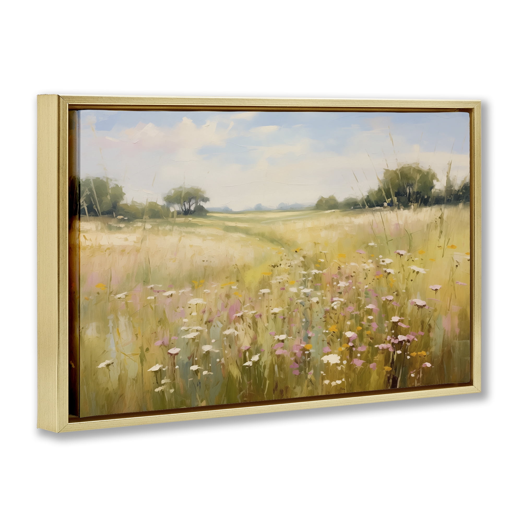 Stupell Industries Faded Wildflower Field Landscape & Nature Painting Gold Floater Framed Canvas Art Print Wall Art, 25 x 17