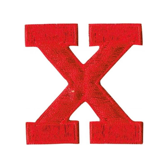 Alphabet Letter - X - Color Red - 2" Block Style - Iron On Embroidered Applique Patch