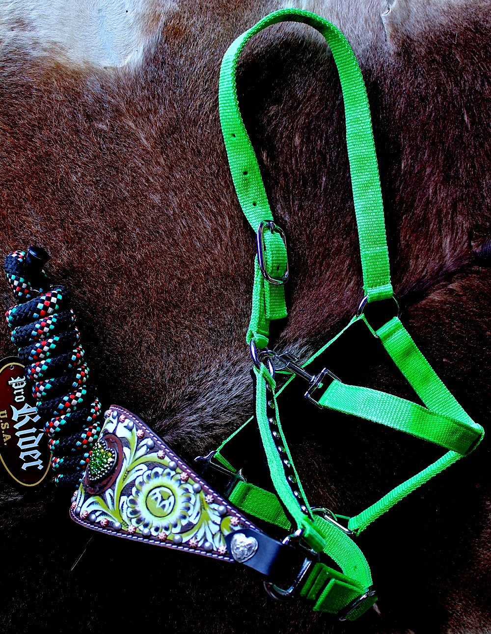 Noseband Tack Bronc Leather HALTER Tiedown Lead Rope 280P