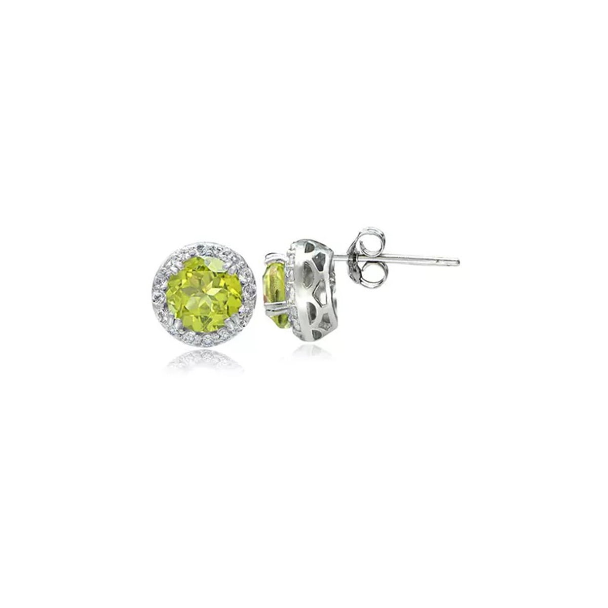 14k White Gold Plated Over Sterling Silver 1/2 Ct Round Created Peridot Halo Stud Earrings