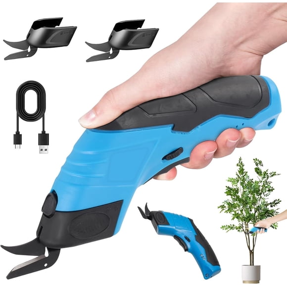 Tijeras Eléctricas, Inalámbricas, Cortadora Portátil con 2 Cuchillas de Recambio, para Cortar Tela, Cuero, Alfombras y Cartón, Afilada y sin Atascos