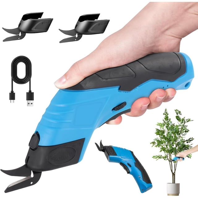 Tijeras Eléctricas, Inalámbricas, Cortadora Portátil con 2 Cuchillas de Recambio, para Cortar Tela, Cuero, Alfombras y Cartón, Afilada y sin Atascos