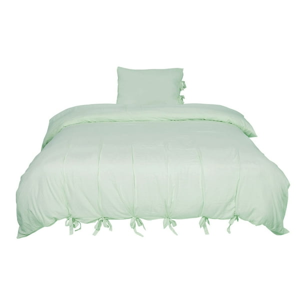 Conjunto Cobertor De Camas Super King Unique Bargains Única Lavada de Algodón Funda de Almohada Colcha Edredón Verde