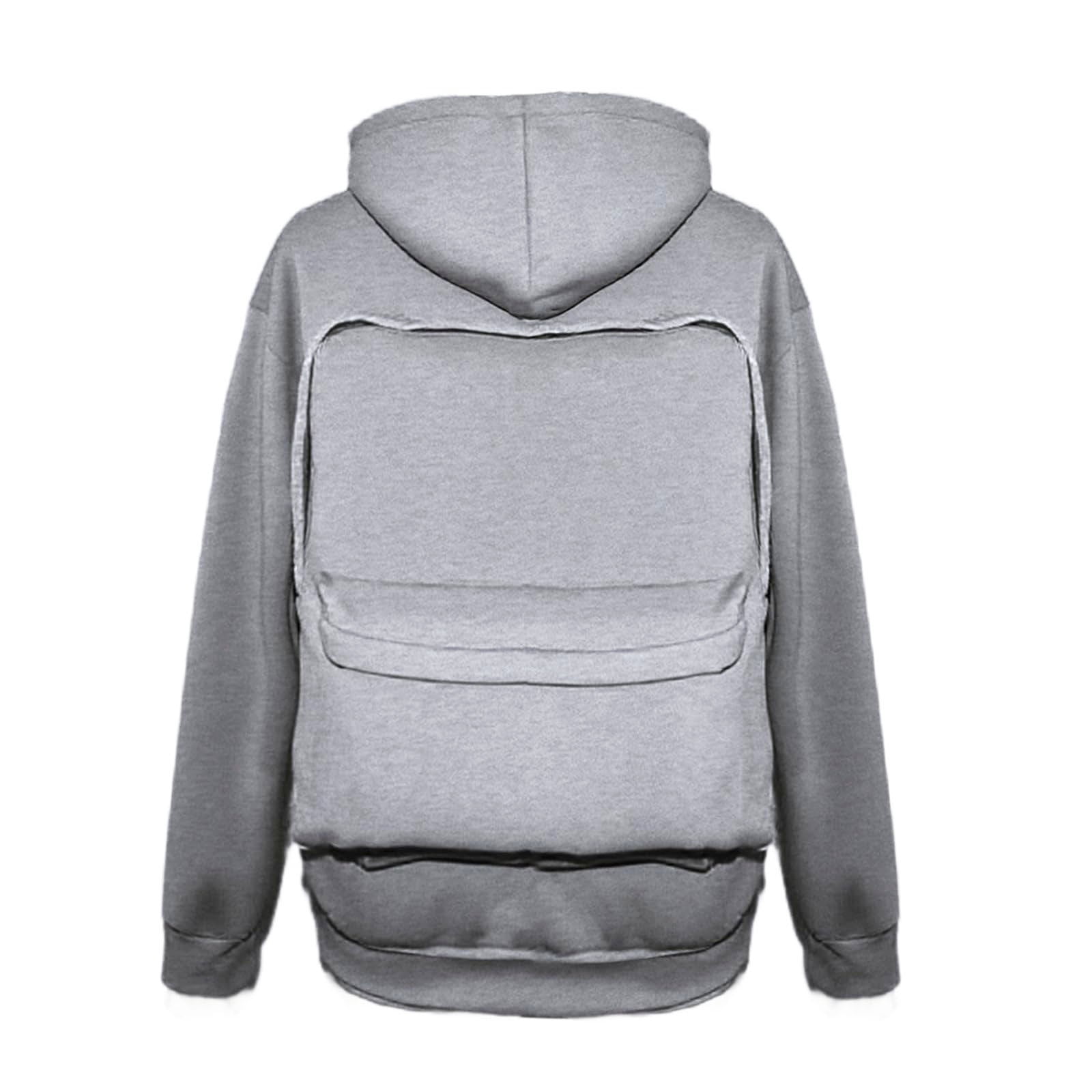 FEIFLY Women Men Casual Zip Up Hoodie With Backpack Design Front Pocket Lightweight Pullover Sweatshirt Long Sleeve Solid Color Outdoor Activities With Warm Velvet Inside