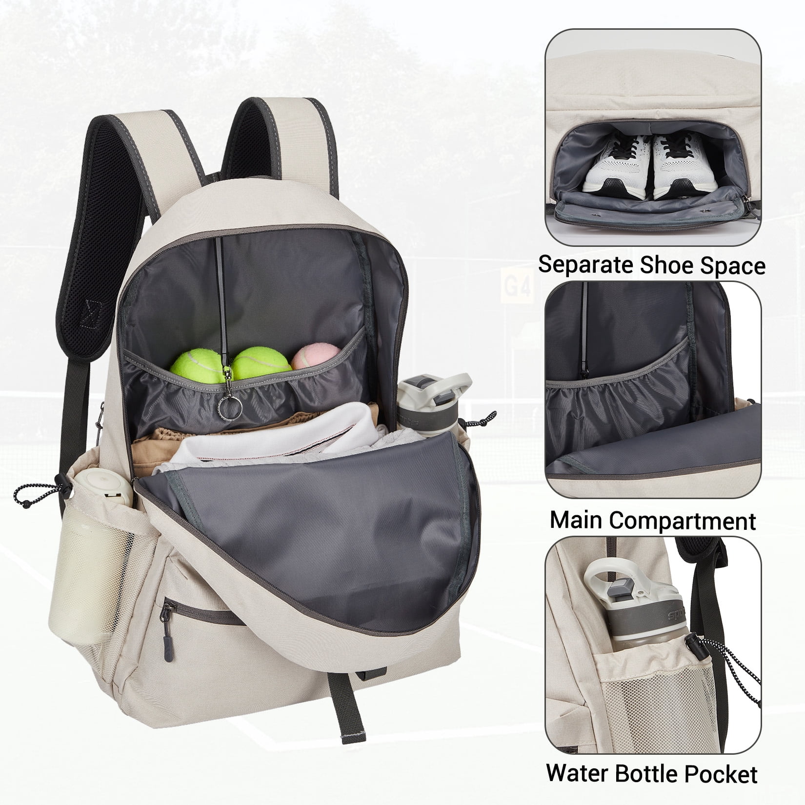 High-quality Tennis Backpack for 2 Rackets – Large Capacity Water-Resistant Bag with Ventilated Shoe Compartment, Multiple Pockets, Fence Hook – For Men & Women