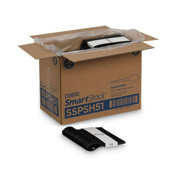 Dixie SmartStock Plastic Cutlery Refill, Spoons, 6", Series-O Heavyweight, Black, 40 Pack, 24 Packs/Carton