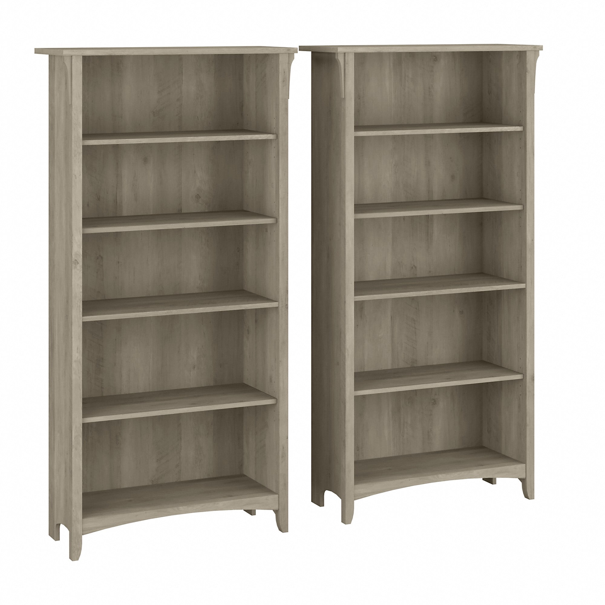 Bush Furniture Salinas Tall 5 Shelf Bookcase, Set of 2, Driftwood Gray