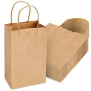 24-Pack Small Gift Bags with Handles, 5.3x3x8.5 Inch Bulk Kraft Paper Material Brown Bags, Use for Birthday Party Favors, Reusable Grocery, Retail Shopping, Business, Goodies