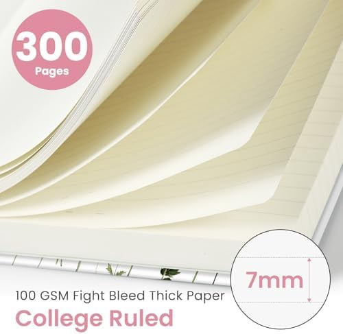 Lined Spiral Notebook Journal for Work, 300 Pages Thick B5 (7.1"x10") College Ruled Journal for Women & Writing, Hardcover Notebook for Note Taking, Perfect for Office Home School Supplies, Floral