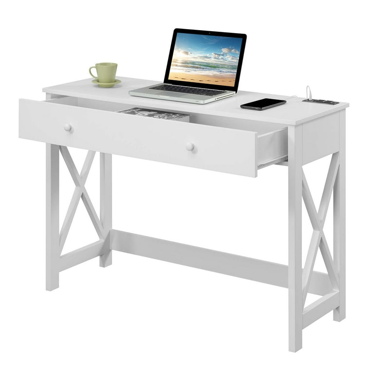 Convenience Concepts 42 in. Oxford Desk with Charging Station White