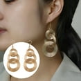 thumbnail image 2 of Mightlink Women Gold Plated Long 70s Disco Earrings Hoop Round 3 Circles Earrings Multi-Layer Drop Earrings Big Alloy Geometric Party Wear Earring, 2 of 6