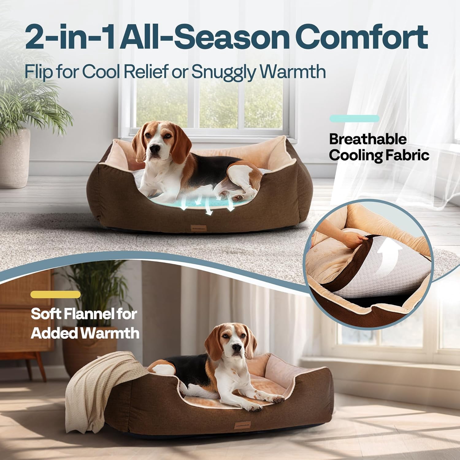 SPECSTAR Dual-Sided Orthopedic Dog Bed 36" – Cooling & Warming for Year-Round Comfort, Dual-Layer Interior Padding for Support and Softness, Waterproof & Non-Slip Bottom, Removable Washable, Brown