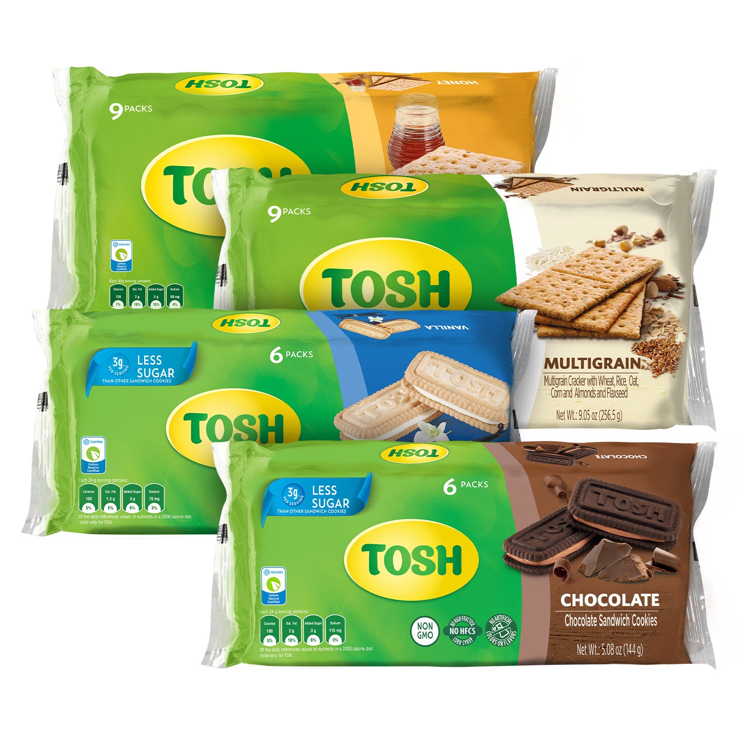 Tosh Cookies & Crackers Variety Pack Multigrain Crackers, Honey