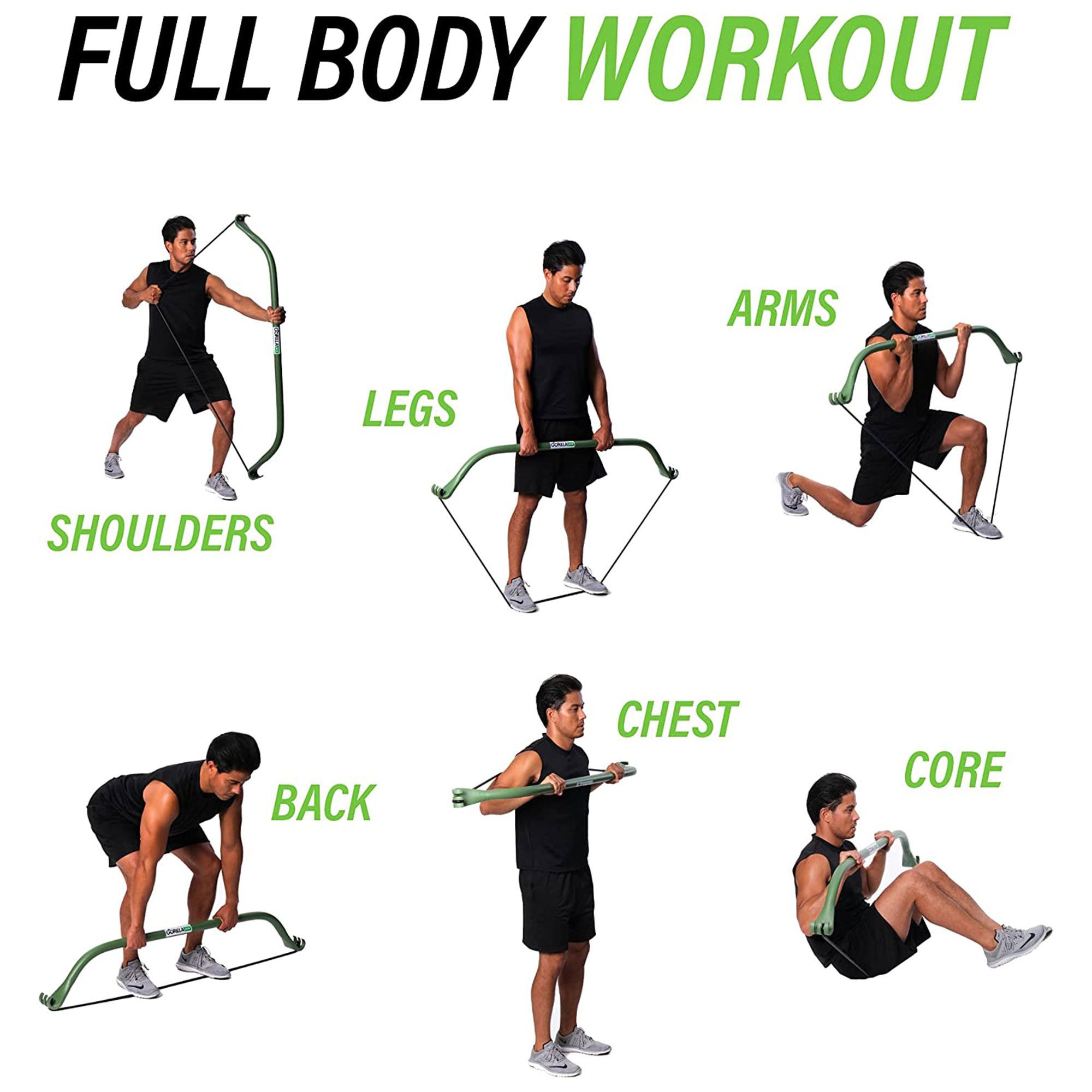 Lite Gorilla Bow Portable Home Gym Resistance Bands and Bar System for Travel, Fitness, Weightlifting and Exercise Kit, Full Body Workout Equipment Set