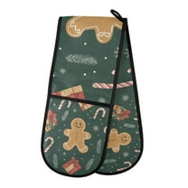 Yayeee Double Oven Mitt Kitchen Heat Resistant Baking 35" x7" Quilted Glove, Brown Christmas Gingerbread