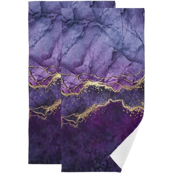 Purple Marble Hand Towels for Bathroom Set of 2 Abstract Gold Texture Aesthetic Soft Absorbent Kitchen Towel Modern Elegant Art Decorative Bathroom Towels for Bath Guest Shower Face Hair Gym 14"x28"