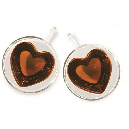 Double Double Glass Heart Shaped Tea Cup 4 oz. (Set of