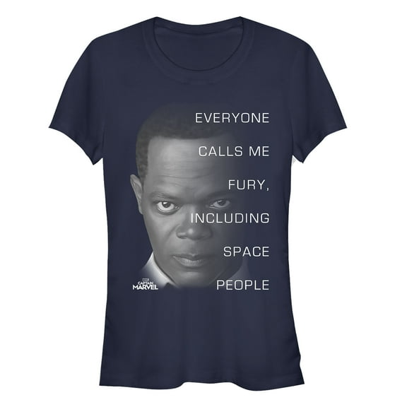 Junior's Marvel Captain Marvel Everyone Calls Me Fury  Graphic Tee Navy Blue 2X Large