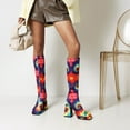 thumbnail image 6 of Fesfesfes Platform Boots for Women Fall Winter Flowers Print Shoes Thick Heels Tall Boots High-heel Boots For Young Ladies Platform Boots US:6(37), 6 of 9