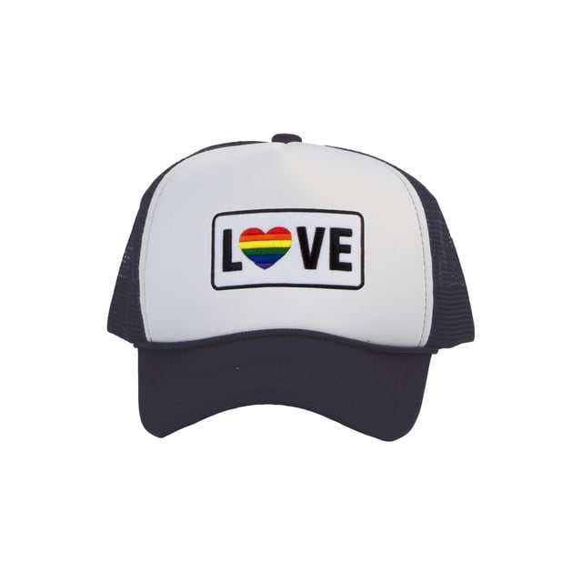 Gravity Threads LGBTQ+ Love Rainbow Heart Patch Trucker Hat - White/Navy