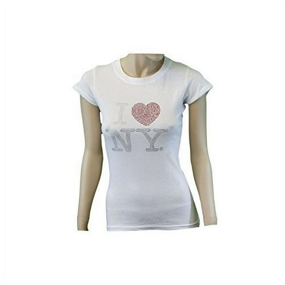 I Love NY New York Womens T-Shirt Rhinestone Tee Heart White Womens Small