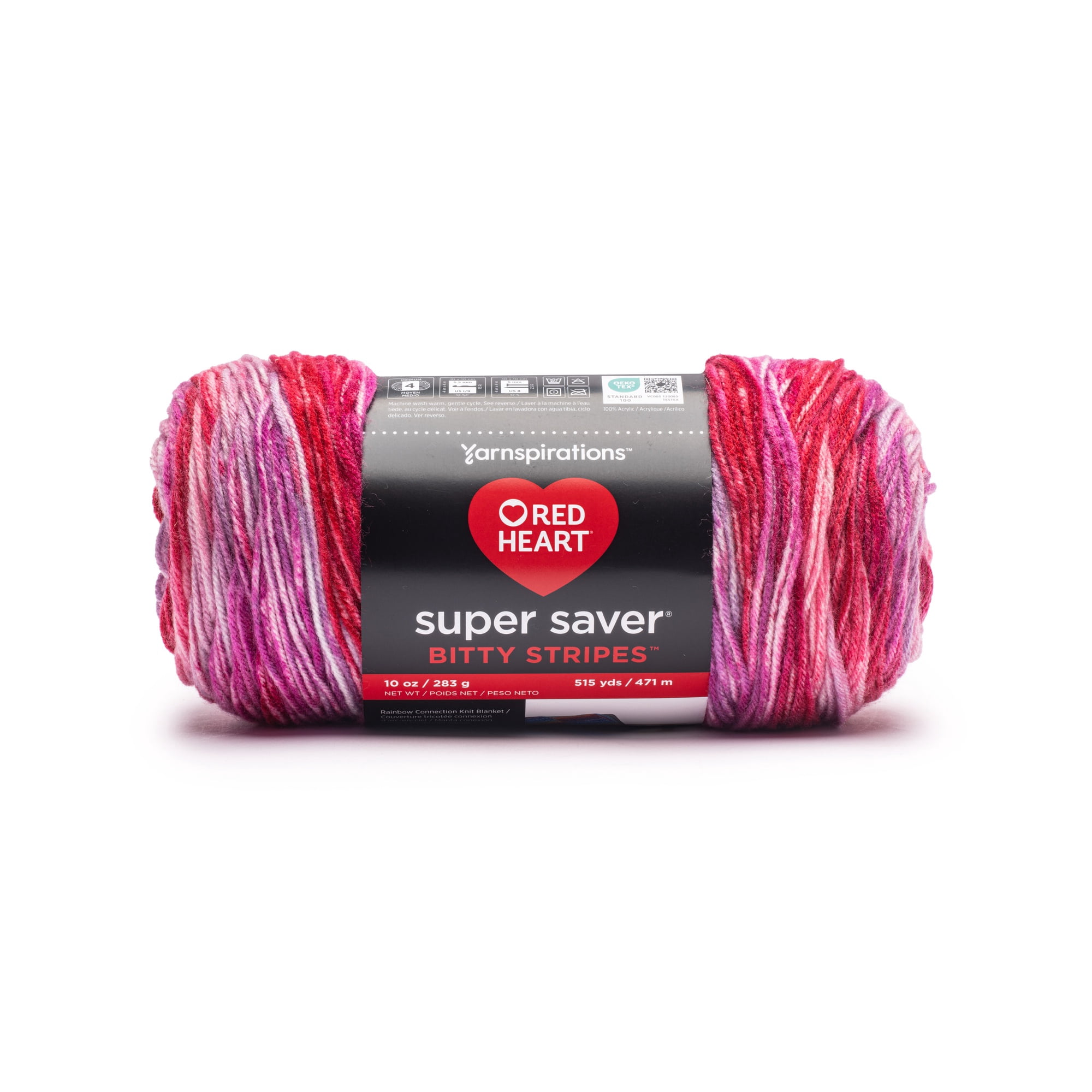 Red Heart® Super Saver Bitty Stripes™ #4 Worsted (Medium) Acrylic Yarn, Rose bouquet 10oz/283g 515 Yards