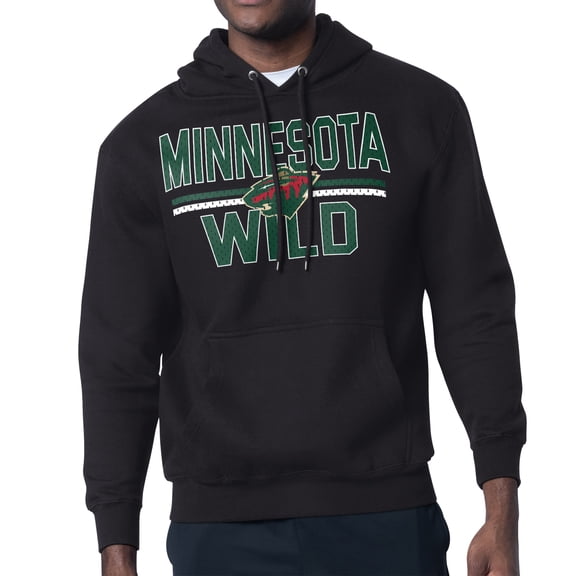 Men's Starter Black Minnesota Wild Mesh Look Team Name Logo Tri-Blend Pullover Hoodie