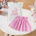 thumbnail image 2 of Yindaity Toddler Girl Easter Outfit Toddler Baby Girl Easter Outfit Bunny Carrot Puff Sleeve Tops Plaid Ruffle Shorts Set Cute Girls Spring Clothes(White,4-5 Years), 2 of 8