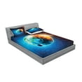 thumbnail image 2 of Ambesonne Space Fitted Sheet & Pillow Sham Set, Planet Earth Sun Rays, Queen, Red Blue, 2 of 2