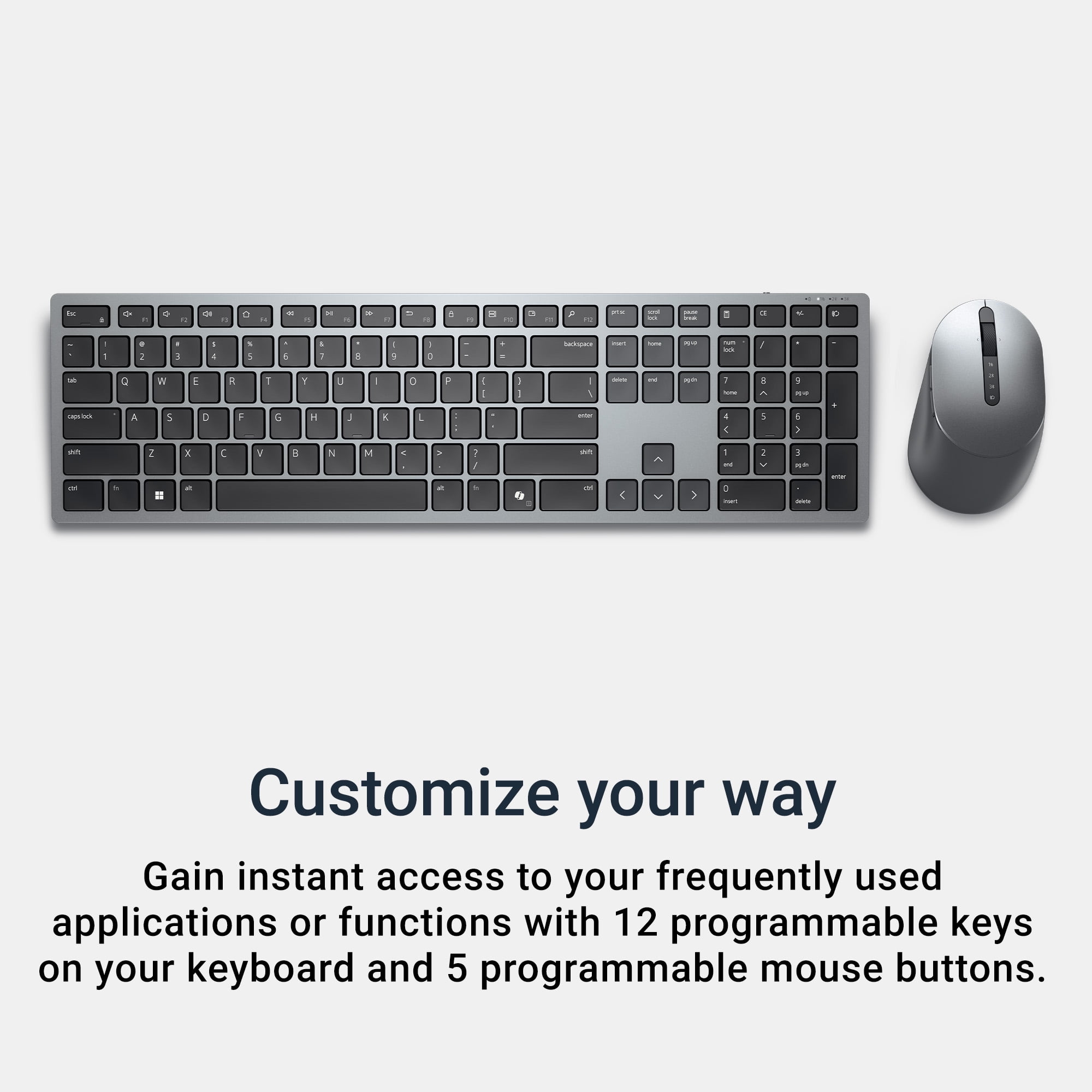 Dell Pro Plus Keyboard and Mouse KM7321W 2.4GHz Wireless Bluetooth Programmable Titan Gray