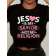 thumbnail image 1 of Women's "Jesus is My Savior, Not My Religion" Graphic Tee - Soft Polyester Crew Neck T-Shirt with Heart Accents, Casual Short Sleeve, Machine Washable, Ideal for Spring/Summer, 1 of 7