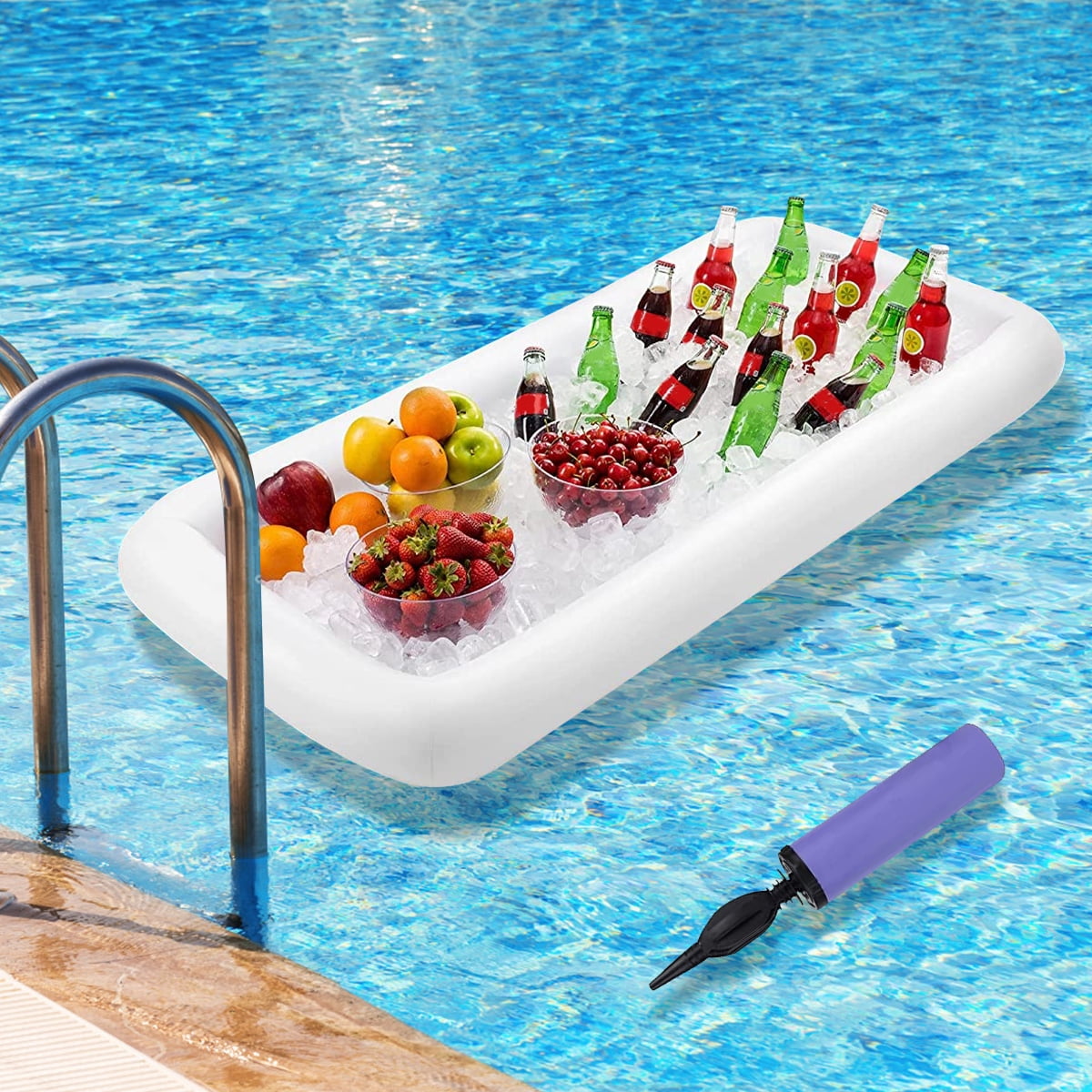 Fyeme Floating Ice Tray Large Capacity Food Drink Containers Inflatable Beer  Table Inflatable Pool Cooler Serving Bar Floating Drink Holder for Swimming  Pool Party and Hot Tub