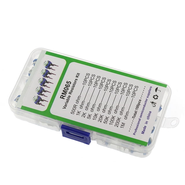 Seitruly Kit de potenciómetro 100x RM065 resistencia Variable 10 tipos de resistencias Set 500R 1K 2K 5K 20K 200K disipación de calor rápidamente Electrónica miscelánea