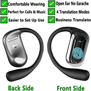 AI Translation Earbuds Real-Time 144-Language Translator Open Ear Wireless Earbuds for Travel Business and Language Learning-Black