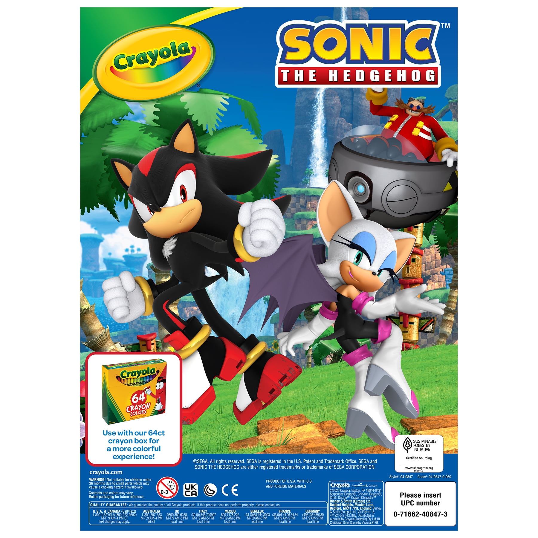Crayola Sonic the Hedgehog Coloring Book, 96 Coloring Pages, Pack of 8