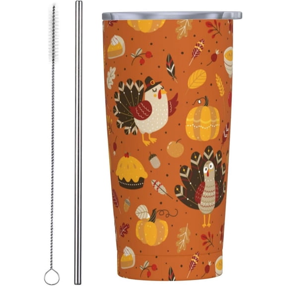 Thanksgiving Turkey 20oz Insulated Stainless Steel Tumbler With Lids And Straws Stainless Steel Double Wall Vacuum Insulated Travel Coffee Mug Leak-Proof Lid & Flip Lid For Hot And Cold Drinks