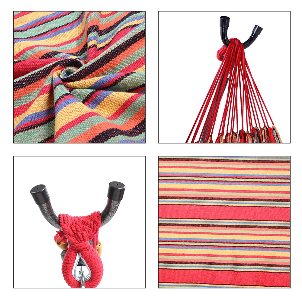 Portable Outdoor Polyester Hammock Set with Stand & Handbag 250LBS Weight Capacity Red Hammock for Camping Travel Beach Indoor Use