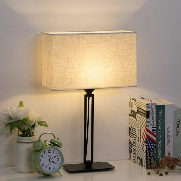 Table Lamp Nightstand with Fabric Shade and Metal Base, Black - Walmart