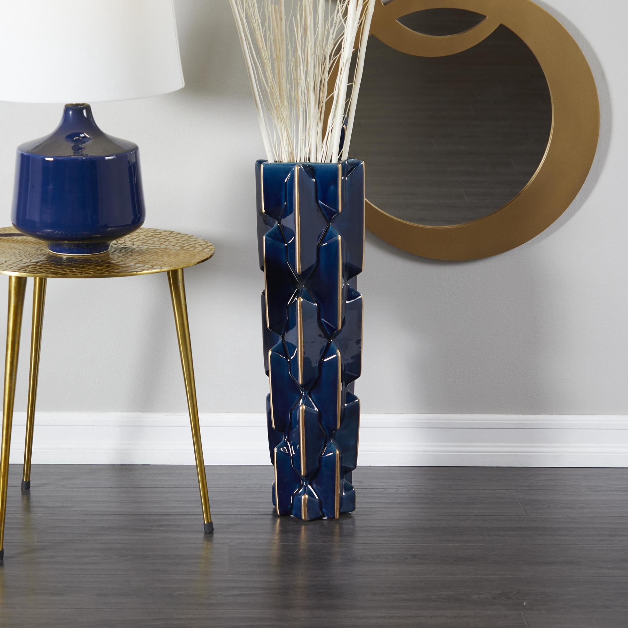 DecMode 27" Faceted Teal Ceramic Vase with Gold Accents
