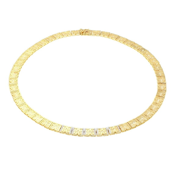 Forever Facets 1/10 cttw Diamond Greek Key Necklace in 18k Yellow Gold over Sterling Silver, Adult Female